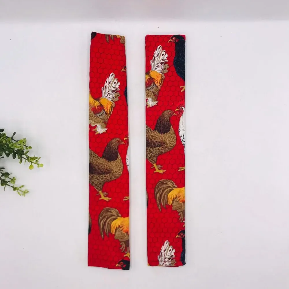 Set of 2 Refrigerator Handle Covers, Reversible, Chickens on Red 14x5
